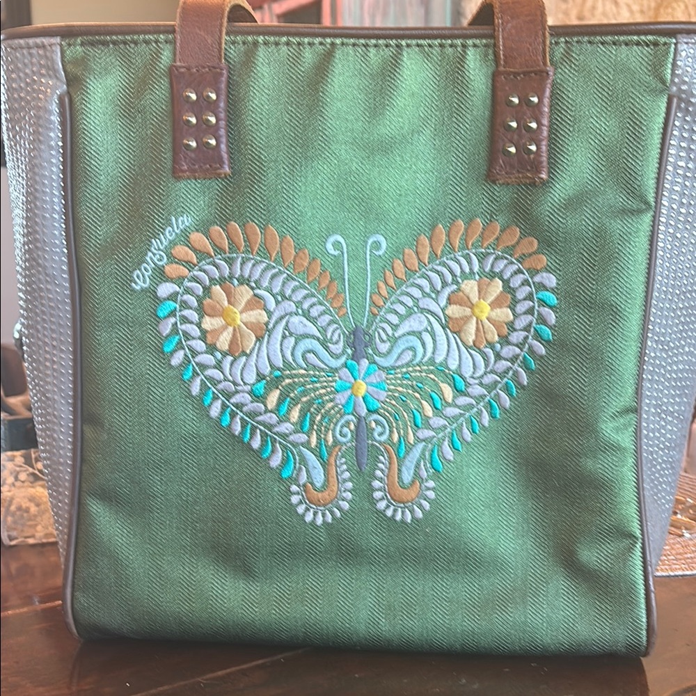 Consuela Embroidered Green Tote Bag( excellent condition )